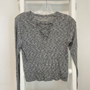Hollister Grey Lace Up Long Sleeve Top